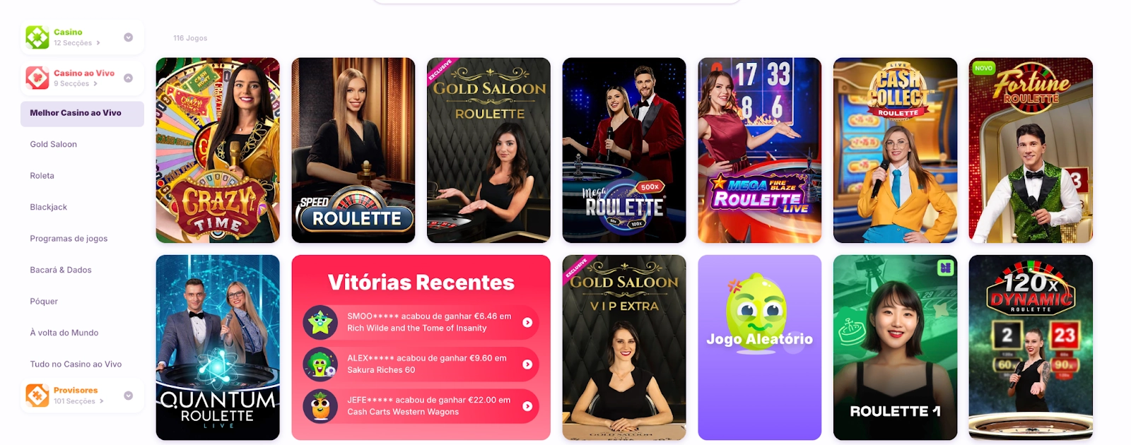 Jogos de cassino ao vivo no Nomini Casino com roleta e blackjack